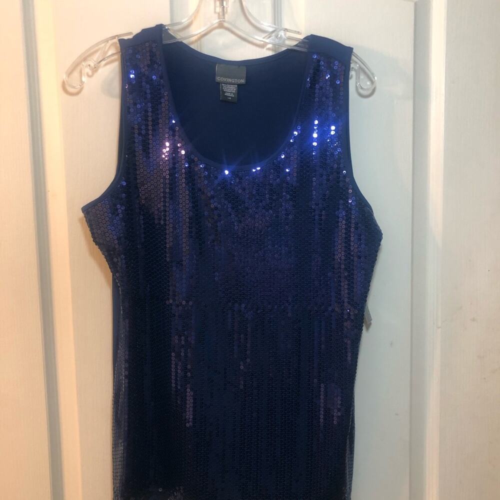 Covington Blue Sequins Shell Tank Size L (NWT)